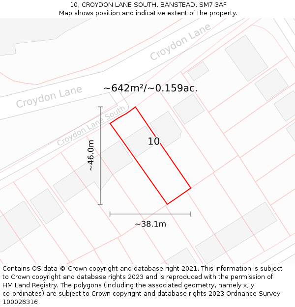 10, CROYDON LANE SOUTH, BANSTEAD, SM7 3AF: Plot and title map