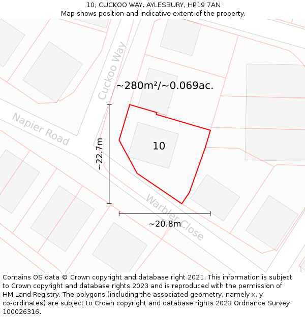 10, CUCKOO WAY, AYLESBURY, HP19 7AN: Plot and title map