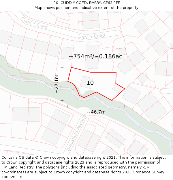 10, CUDD Y COED, BARRY, CF63 1FE: Plot and title map