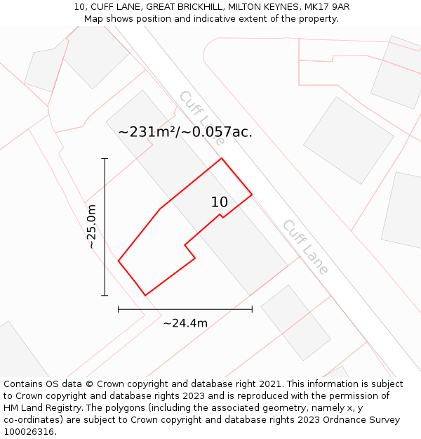 10, CUFF LANE, GREAT BRICKHILL, MILTON KEYNES, MK17 9AR: Plot and title map