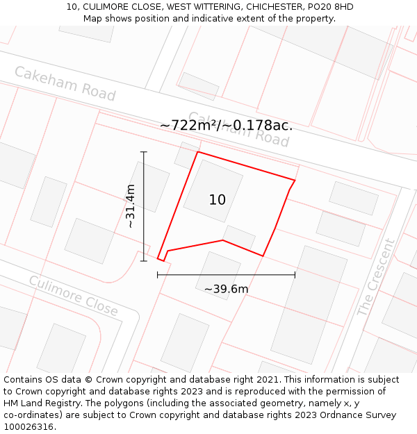 10, CULIMORE CLOSE, WEST WITTERING, CHICHESTER, PO20 8HD: Plot and title map