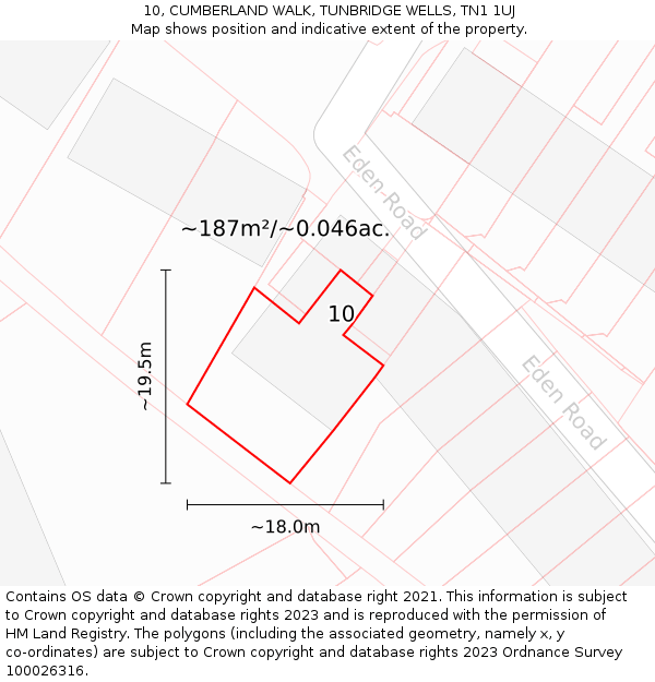 10, CUMBERLAND WALK, TUNBRIDGE WELLS, TN1 1UJ: Plot and title map