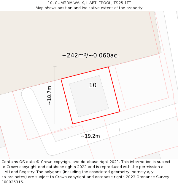 10, CUMBRIA WALK, HARTLEPOOL, TS25 1TE: Plot and title map