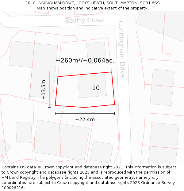 10, CUNNINGHAM DRIVE, LOCKS HEATH, SOUTHAMPTON, SO31 6SS: Plot and title map