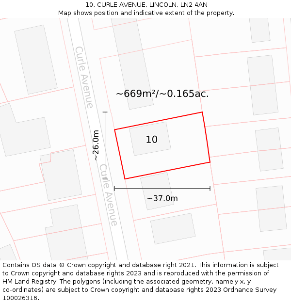 10, CURLE AVENUE, LINCOLN, LN2 4AN: Plot and title map