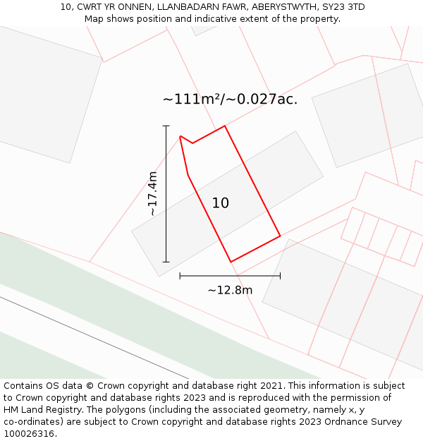 10, CWRT YR ONNEN, LLANBADARN FAWR, ABERYSTWYTH, SY23 3TD: Plot and title map