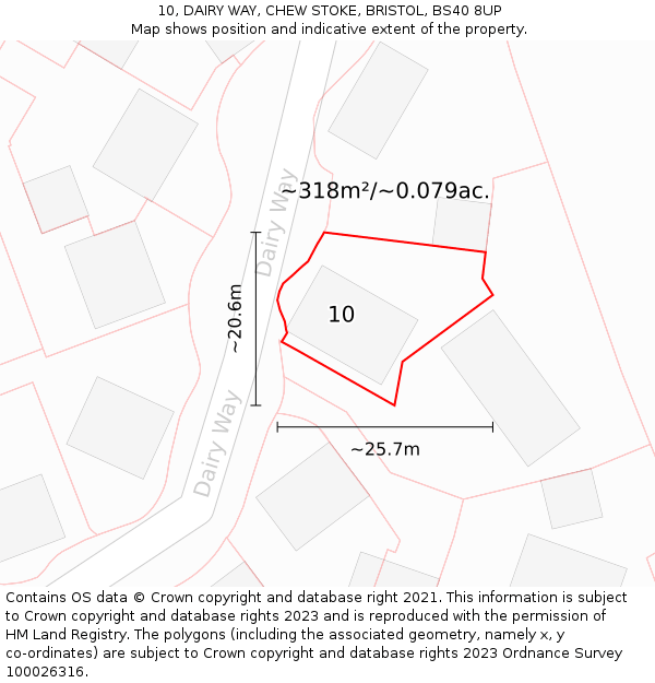 10, DAIRY WAY, CHEW STOKE, BRISTOL, BS40 8UP: Plot and title map