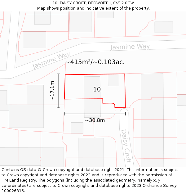 10, DAISY CROFT, BEDWORTH, CV12 0GW: Plot and title map