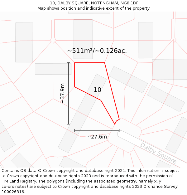 10, DALBY SQUARE, NOTTINGHAM, NG8 1DF: Plot and title map