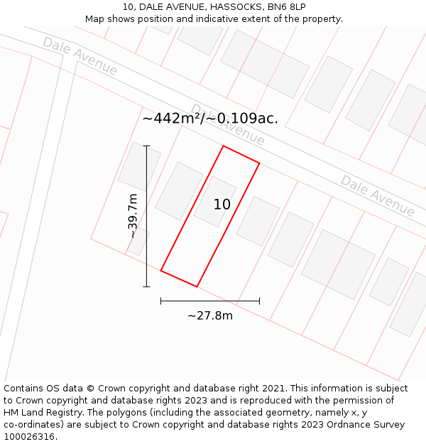 10, DALE AVENUE, HASSOCKS, BN6 8LP: Plot and title map