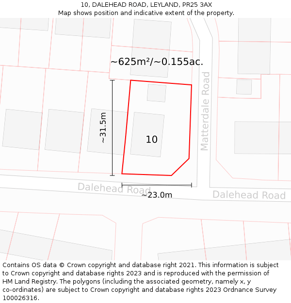 10, DALEHEAD ROAD, LEYLAND, PR25 3AX: Plot and title map