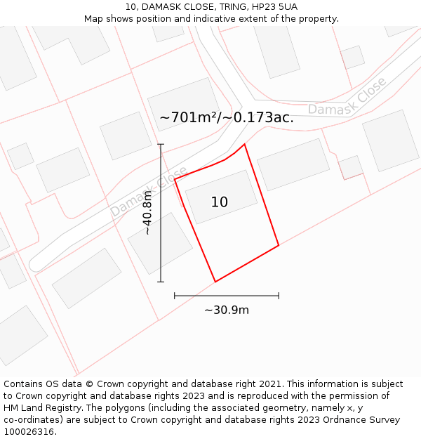 10, DAMASK CLOSE, TRING, HP23 5UA: Plot and title map