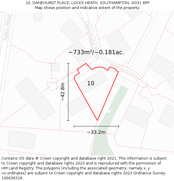 10, DANEHURST PLACE, LOCKS HEATH, SOUTHAMPTON, SO31 6PP: Plot and title map