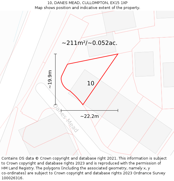 10, DANES MEAD, CULLOMPTON, EX15 1XP: Plot and title map