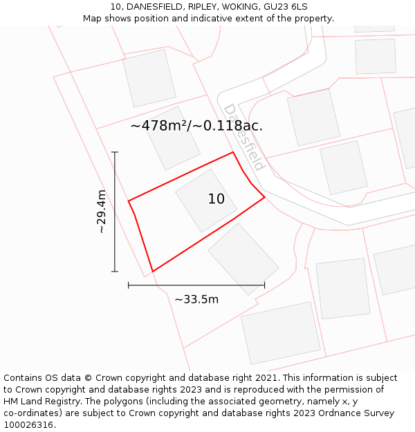 10, DANESFIELD, RIPLEY, WOKING, GU23 6LS: Plot and title map