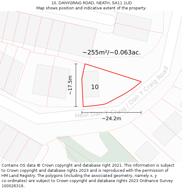 10, DANYGRAIG ROAD, NEATH, SA11 1UD: Plot and title map