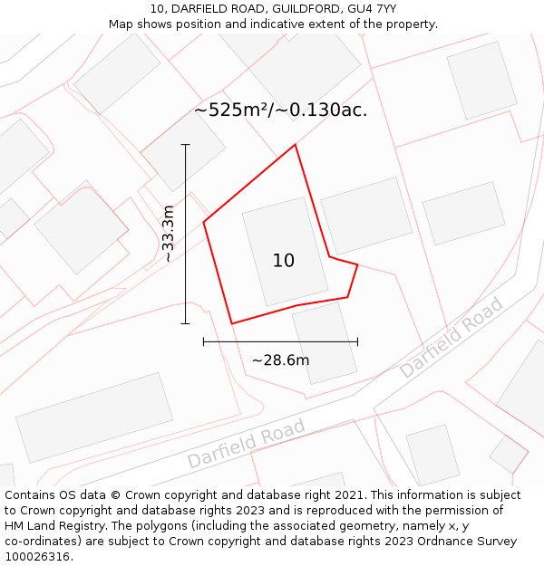 10, DARFIELD ROAD, GUILDFORD, GU4 7YY: Plot and title map