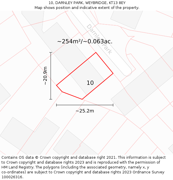 10, DARNLEY PARK, WEYBRIDGE, KT13 8EY: Plot and title map