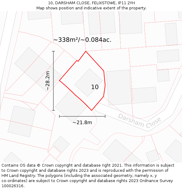 10, DARSHAM CLOSE, FELIXSTOWE, IP11 2YH: Plot and title map