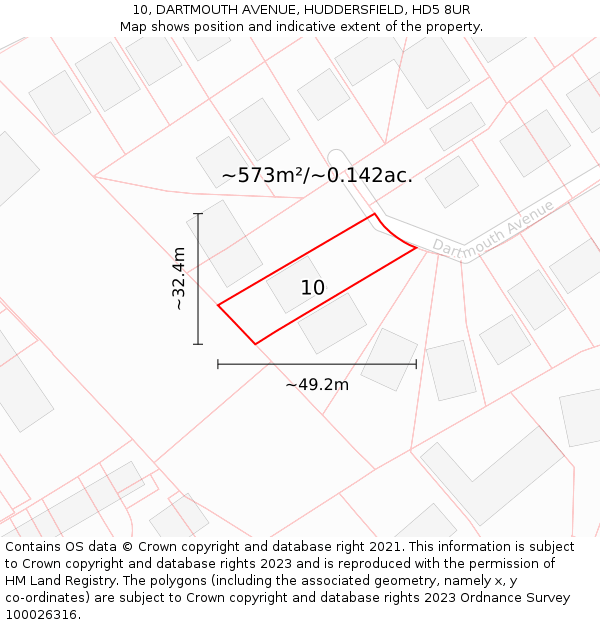 10, DARTMOUTH AVENUE, HUDDERSFIELD, HD5 8UR: Plot and title map