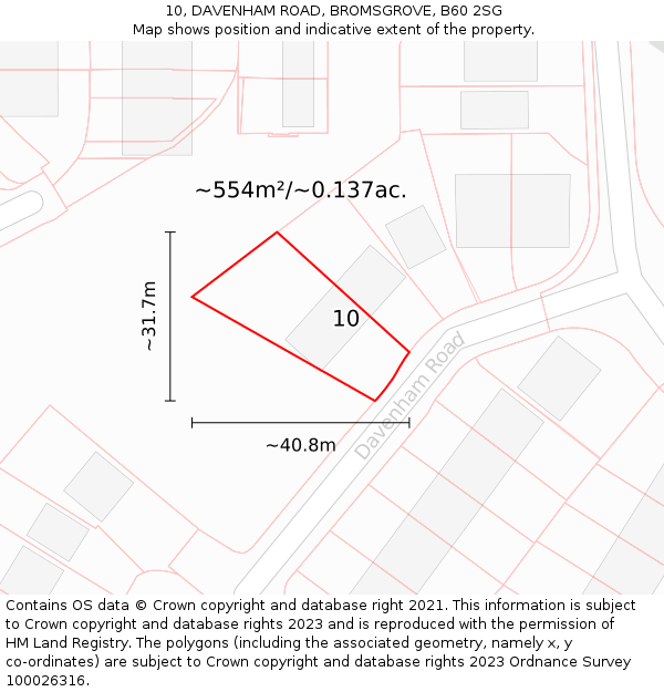 10, DAVENHAM ROAD, BROMSGROVE, B60 2SG: Plot and title map