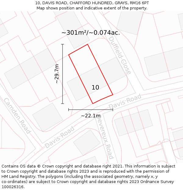 10, DAVIS ROAD, CHAFFORD HUNDRED, GRAYS, RM16 6PT: Plot and title map