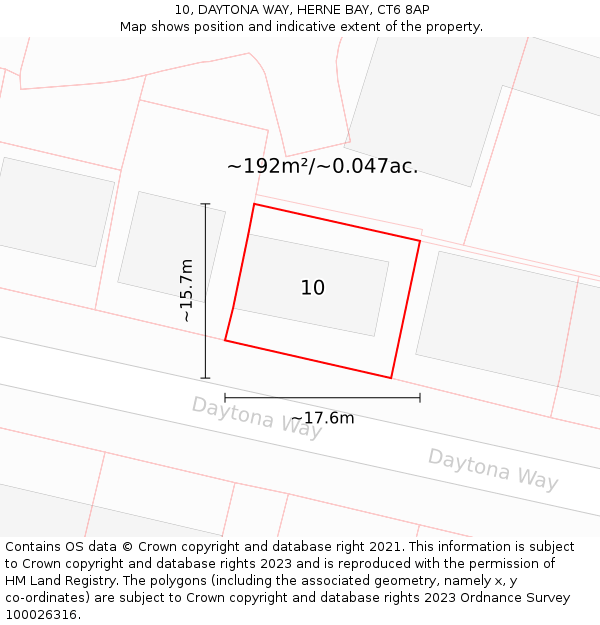 10, DAYTONA WAY, HERNE BAY, CT6 8AP: Plot and title map