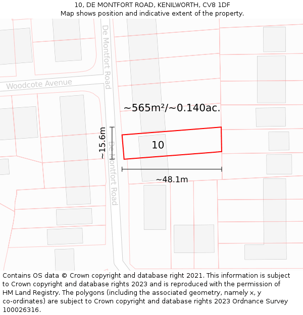 10, DE MONTFORT ROAD, KENILWORTH, CV8 1DF: Plot and title map