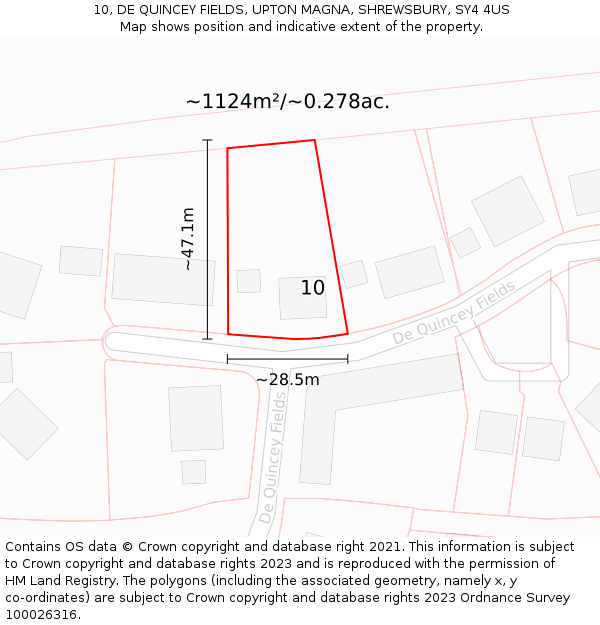 10, DE QUINCEY FIELDS, UPTON MAGNA, SHREWSBURY, SY4 4US: Plot and title map