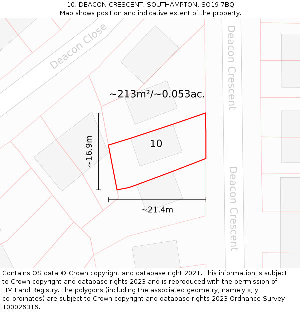 10, DEACON CRESCENT, SOUTHAMPTON, SO19 7BQ: Plot and title map