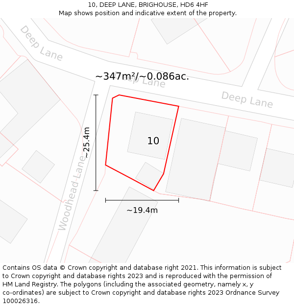 10, DEEP LANE, BRIGHOUSE, HD6 4HF: Plot and title map