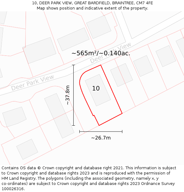 10, DEER PARK VIEW, GREAT BARDFIELD, BRAINTREE, CM7 4FE: Plot and title map