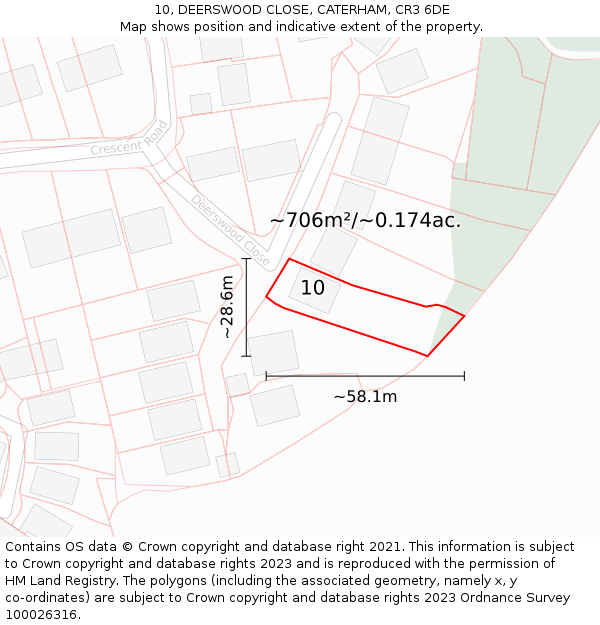 10, DEERSWOOD CLOSE, CATERHAM, CR3 6DE: Plot and title map