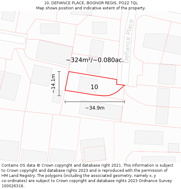 10, DEFIANCE PLACE, BOGNOR REGIS, PO22 7QL: Plot and title map