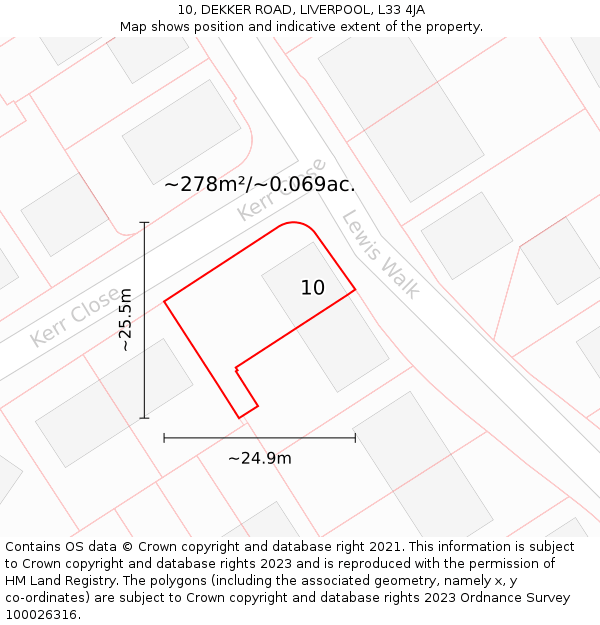 10, DEKKER ROAD, LIVERPOOL, L33 4JA: Plot and title map