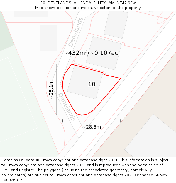 10, DENELANDS, ALLENDALE, HEXHAM, NE47 9PW: Plot and title map