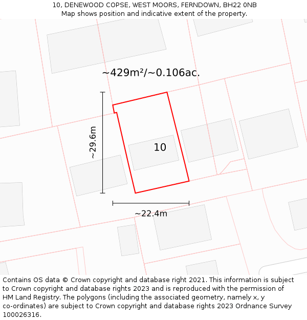 10, DENEWOOD COPSE, WEST MOORS, FERNDOWN, BH22 0NB: Plot and title map