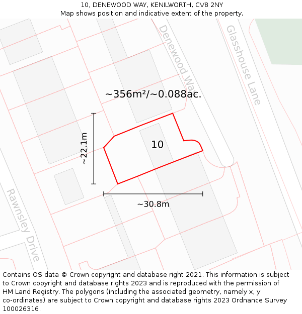 10, DENEWOOD WAY, KENILWORTH, CV8 2NY: Plot and title map