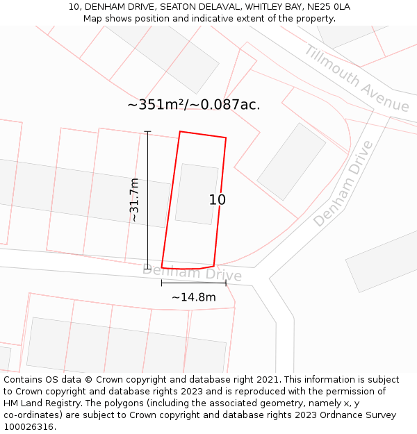 10, DENHAM DRIVE, SEATON DELAVAL, WHITLEY BAY, NE25 0LA: Plot and title map