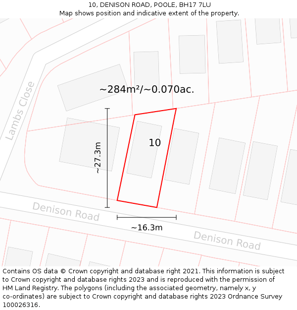 10, DENISON ROAD, POOLE, BH17 7LU: Plot and title map