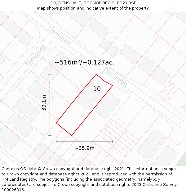 10, DENSIHALE, BOGNOR REGIS, PO21 3SE: Plot and title map