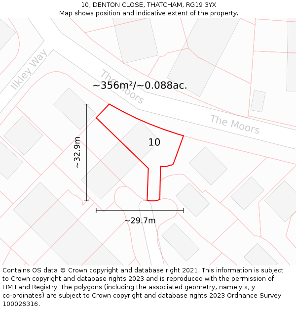 10, DENTON CLOSE, THATCHAM, RG19 3YX: Plot and title map