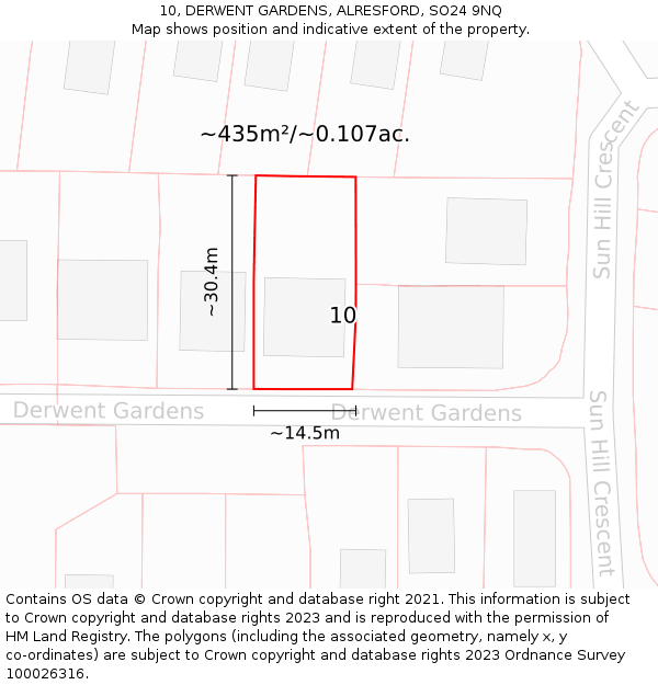 10, DERWENT GARDENS, ALRESFORD, SO24 9NQ: Plot and title map