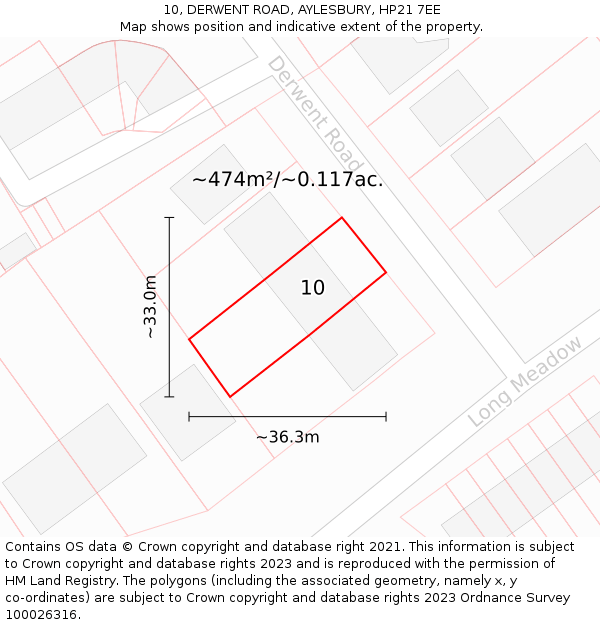 10, DERWENT ROAD, AYLESBURY, HP21 7EE: Plot and title map