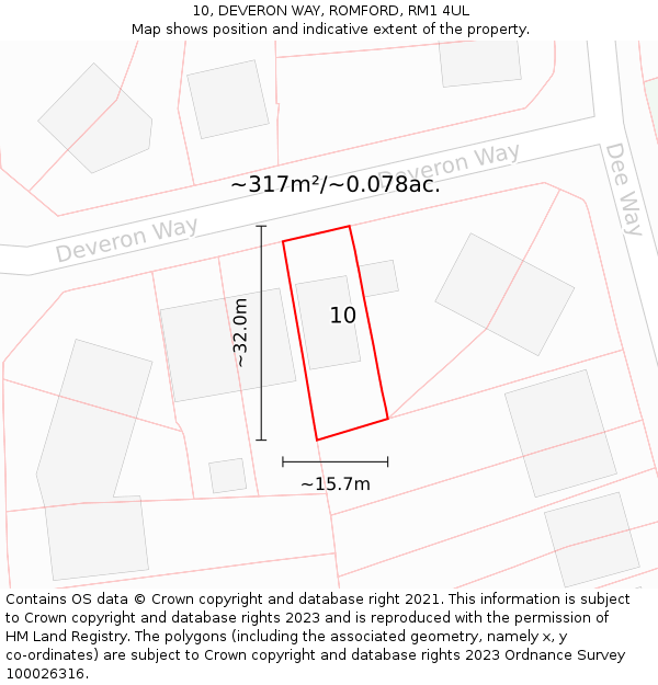 10, DEVERON WAY, ROMFORD, RM1 4UL: Plot and title map