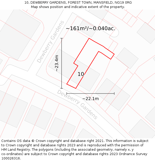 10, DEWBERRY GARDENS, FOREST TOWN, MANSFIELD, NG19 0RG: Plot and title map