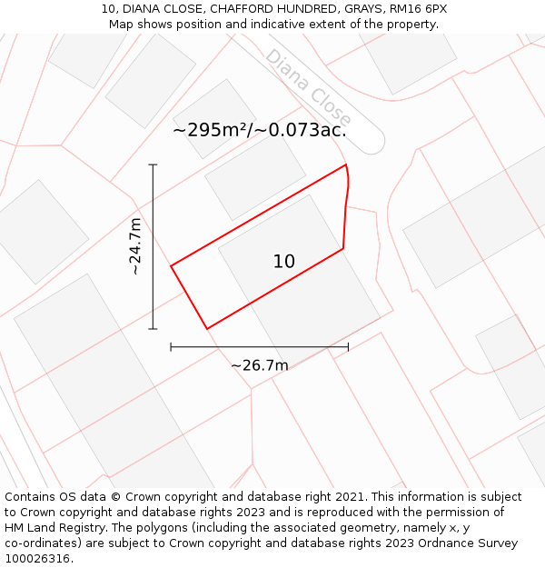 10, DIANA CLOSE, CHAFFORD HUNDRED, GRAYS, RM16 6PX: Plot and title map