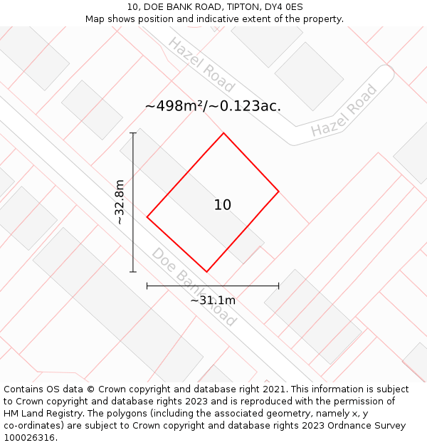 10, DOE BANK ROAD, TIPTON, DY4 0ES: Plot and title map