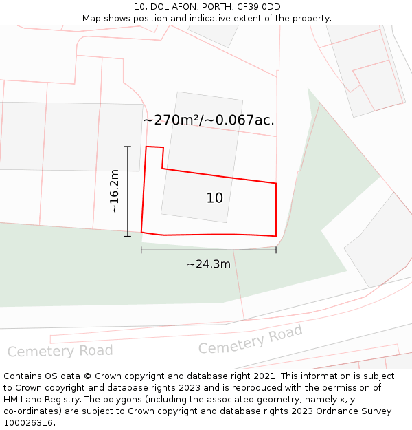 10, DOL AFON, PORTH, CF39 0DD: Plot and title map