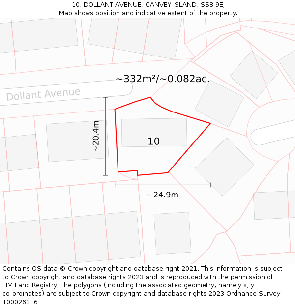 10, DOLLANT AVENUE, CANVEY ISLAND, SS8 9EJ: Plot and title map